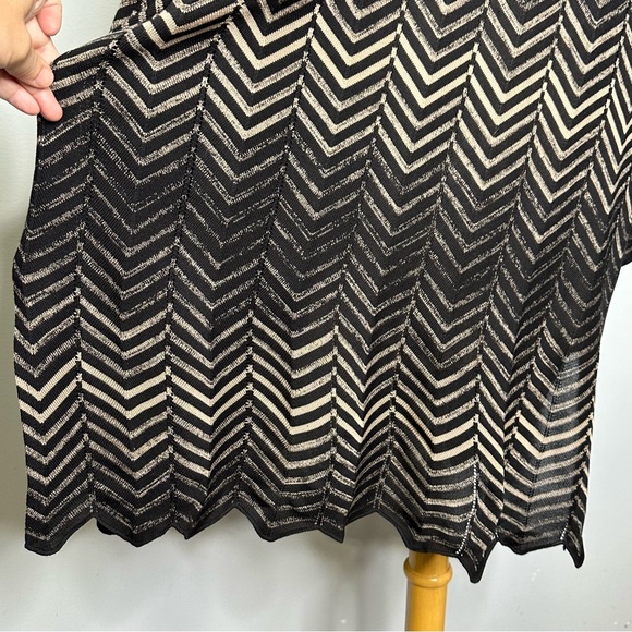 Misook Black Braided Trim Chevron Zig Zag Knit Long Cardigan Sweater Size L - Picture 9 of 12